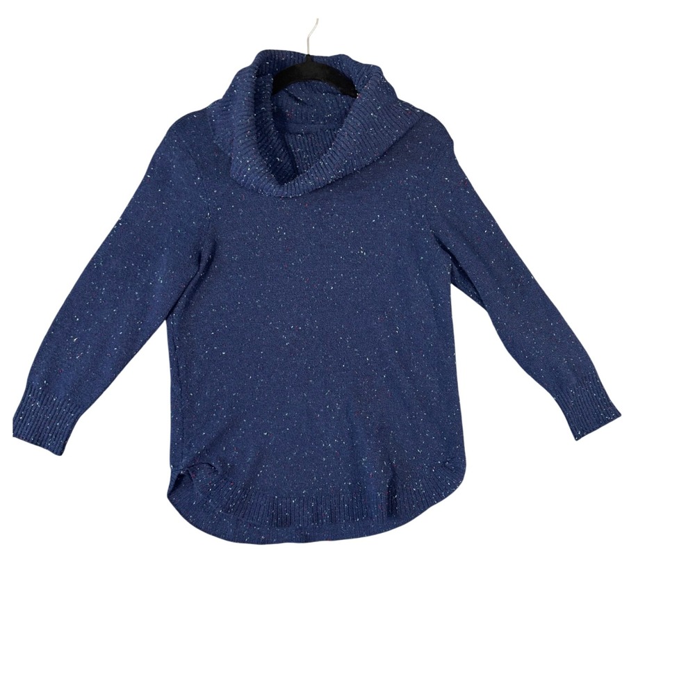 Womens Navy Speckled Cowl Neck Sweater‎ Long Sleeve Cozy Tunic Soft Knit Top M